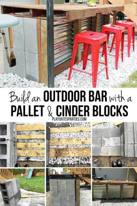 DIY Cinder Block and Pallet Outdoor Bar from Playdates to Parties.