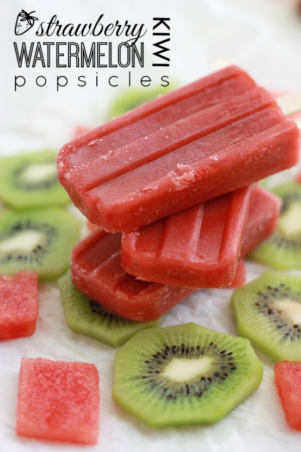 The perfect summer treat strawberry, watermelon and kiwi Popsicles!