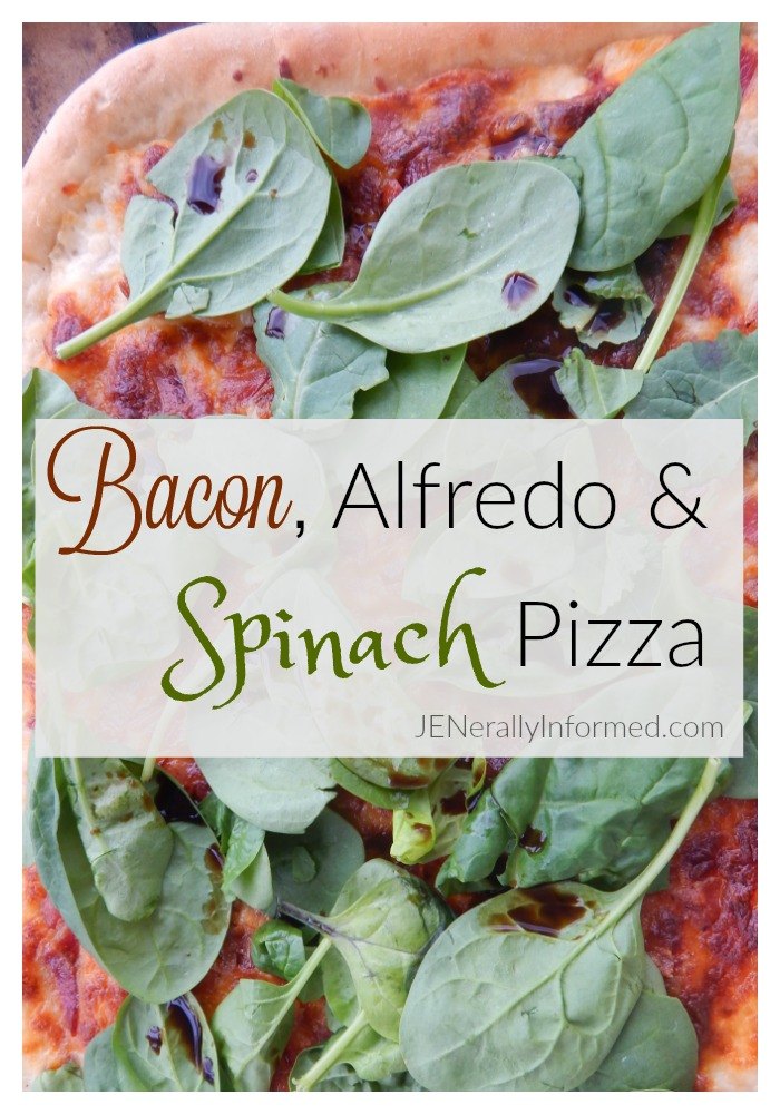 Check out this delicious recipe for bacon, alfredo, spinach and balsamic vinegar pizza.