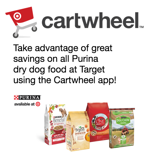 take advantage of great savings on all Purina dry dog food at Target using the Cratwheel app!