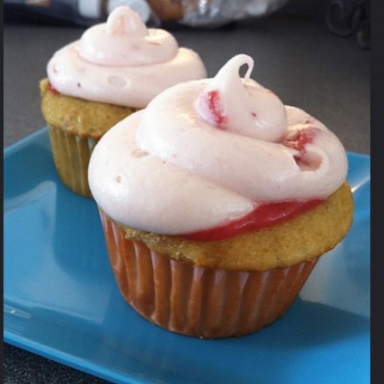 Strawberry Rhubarb Cupcakes from Marilyn's Treats.