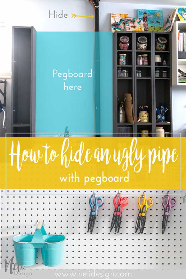 How to hide an ugly pipe using pegboard from Neli Design.