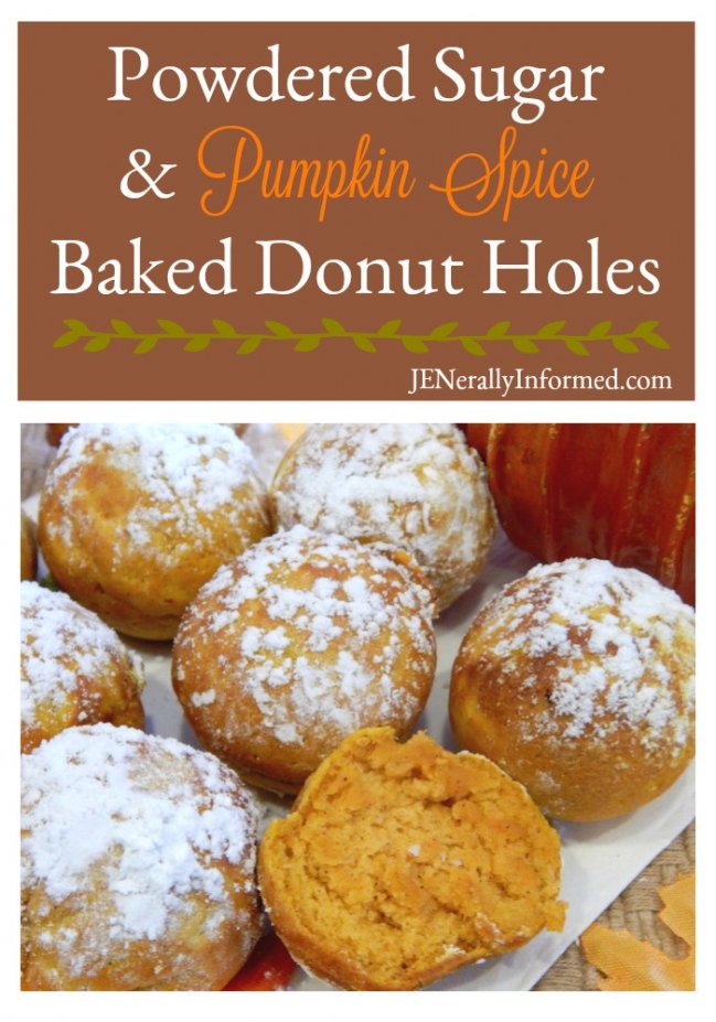 Enjoy the taste of fall! Powdered Sugar & Pumpkin Spice Baked Donut Holes.