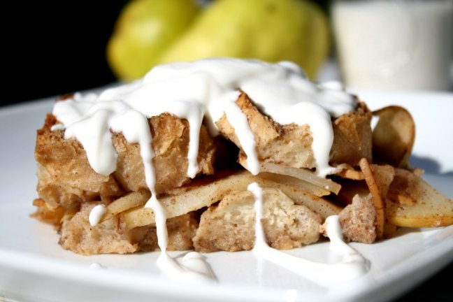 Overnight French Toast Casserole with Chai Spiced Pears from Looney For Food.