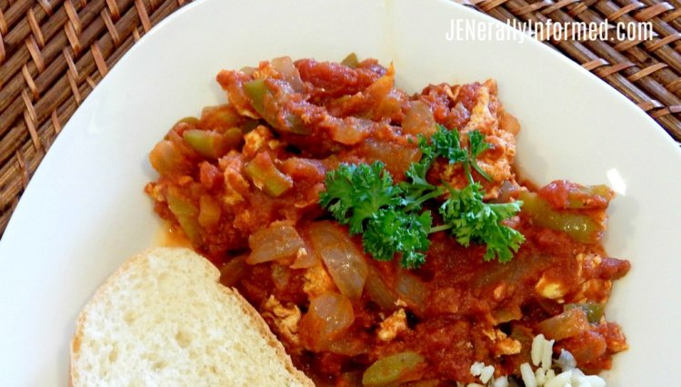 Shakshuka, a one-skillet Middle Eastern inspired dish of eggs in a smoky, spicy, vegetable-laden tomato sauce.