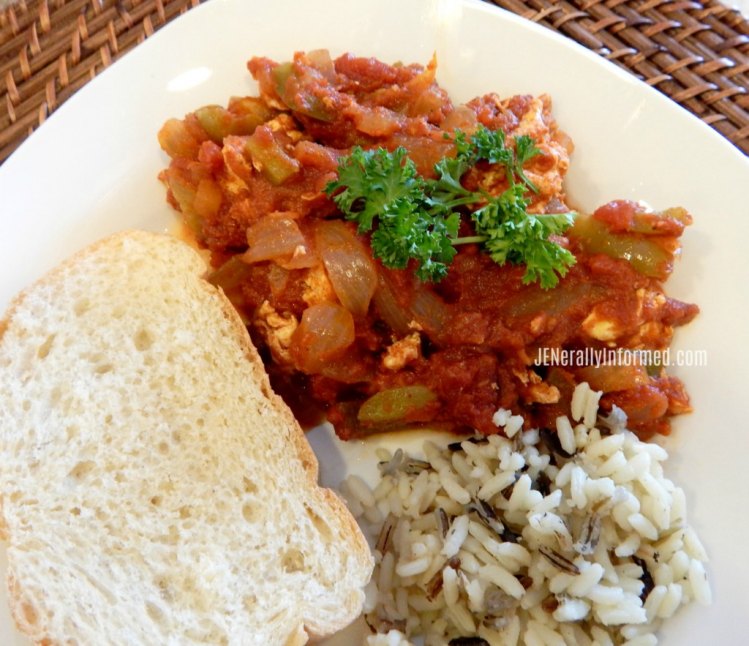 Shakshuka, a one-skillet Middle Eastern inspired dish of eggs in a smoky, spicy, vegetable-laden tomato sauce.