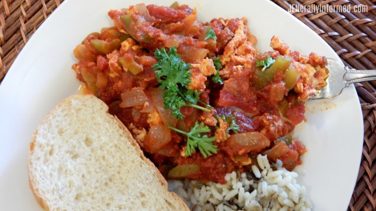 Shakshuka, a one-skillet Middle Eastern inspired dish of eggs in a smoky, spicy, vegetable-laden tomato sauce.