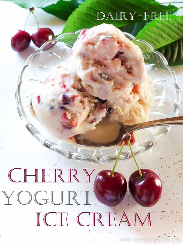 Cherry Yogurt Ice Cream – Dairy-Free, No Raw Eggs from Sew Historically.