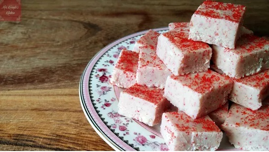 Strawberries and Cream Fudge from Mrs. Kringle's Kitchen.