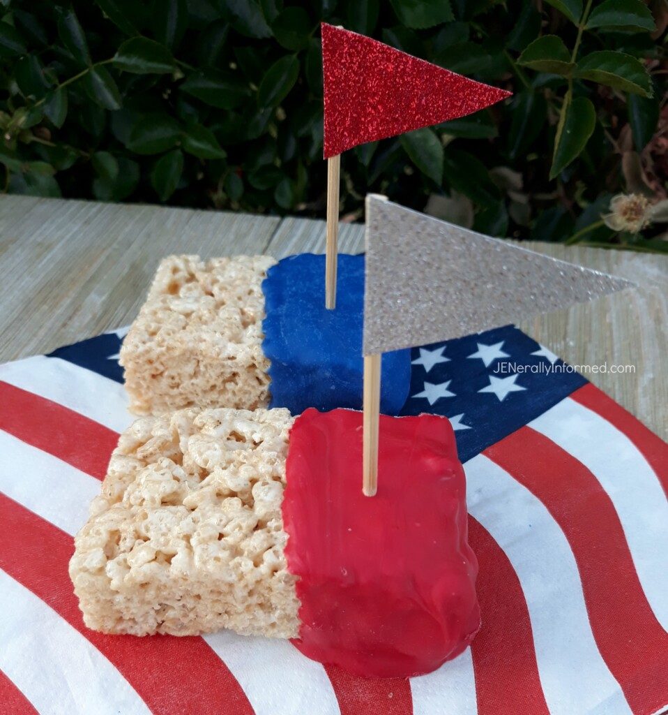 Celebrate #MemorialDay with these super easy to make Red, White and BOOM Rice Krispie Treats!" #cooking #desserts