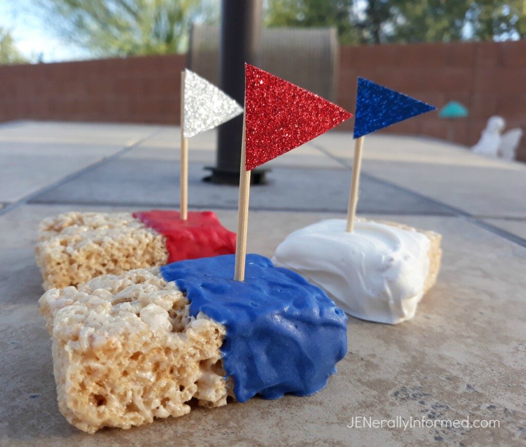 Celebrate #MemorialDay with these super easy to make Red, White and BOOM Rice Krispie Treats!" #cooking #desserts