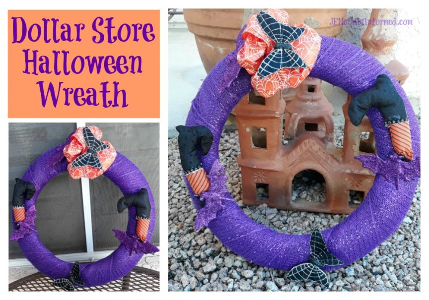 Halloween DIY decor on the cheap! Learn how to make this cute #halloween wreath for only 6 dollars!"