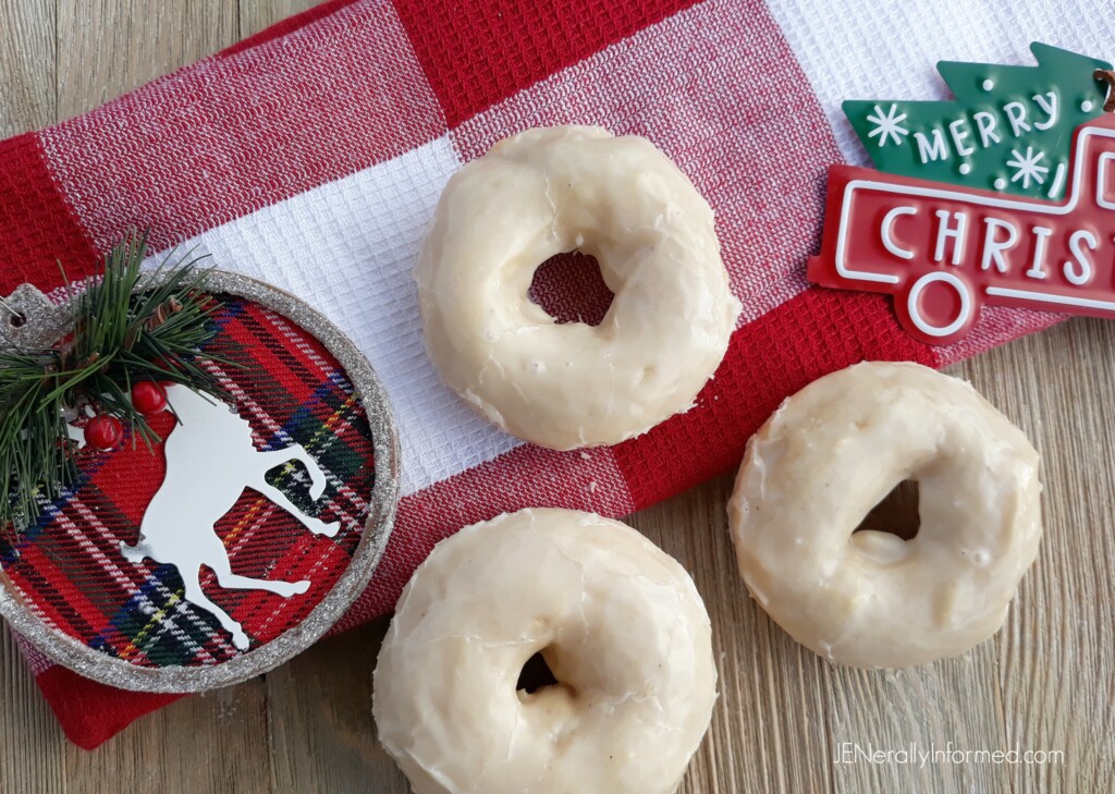 Easy to make eggnog doughnuts with a deliciously dreamy and creamy eggnog frosting!
