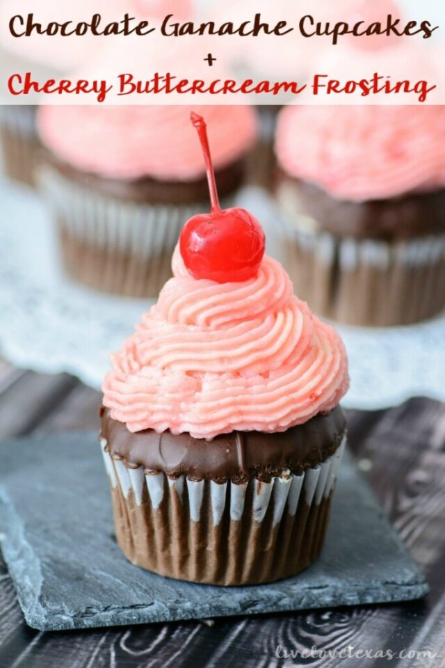 Chocolate Ganache Cupcakes Recipe with Cherry Buttercream Frosting from Live Love Texas.