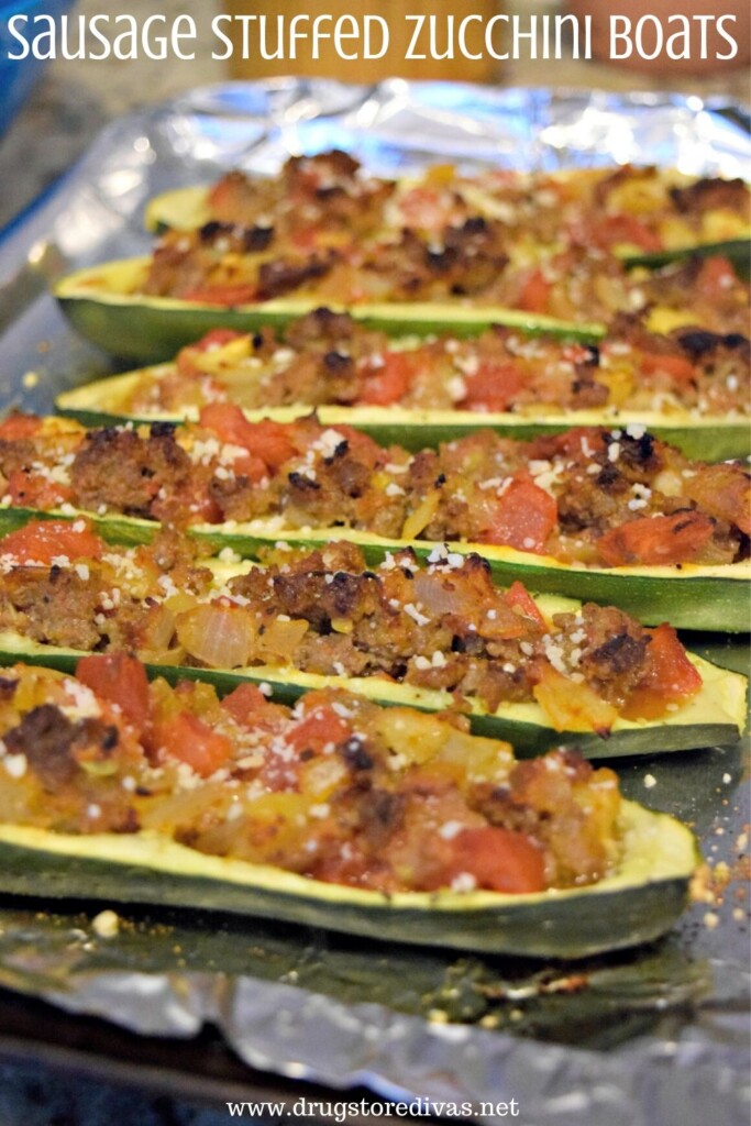 Sausage Stuffed Zucchini Boats from Drugstore Divas.