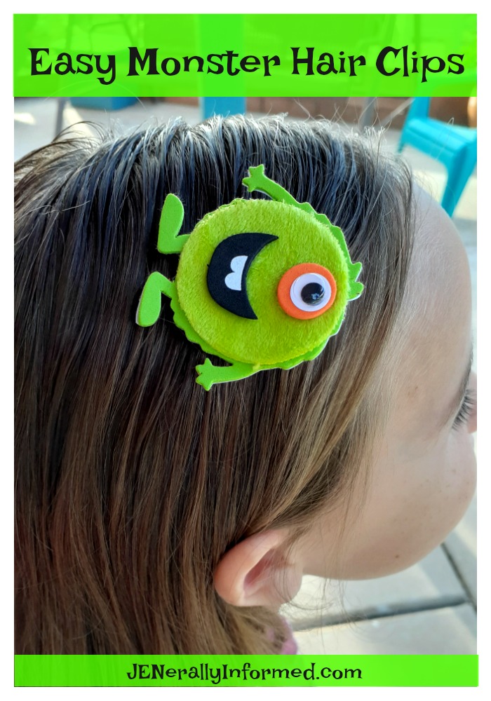 Spooky Halloween hair accessories! Easily make your own fuzzy monster hair clips.
