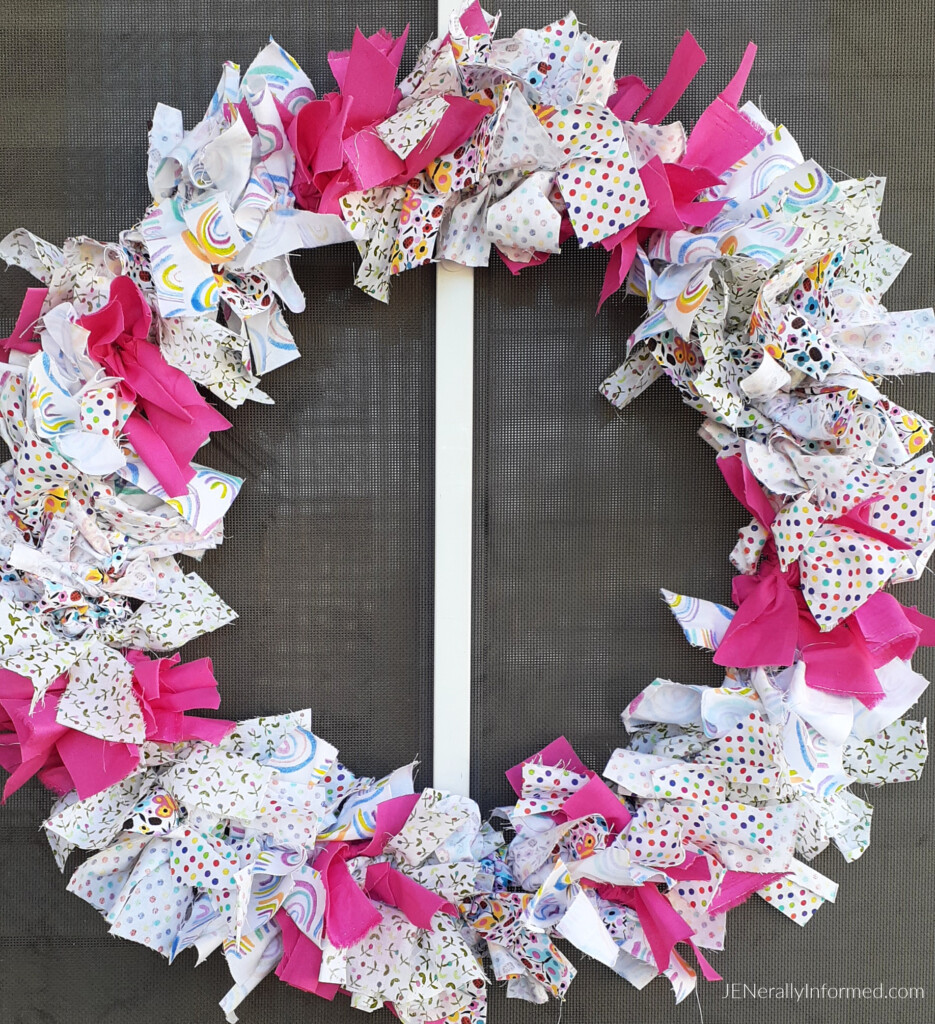 Here's how to make a super easy and cute Spring Rag Wreath for less than $10 dollars! #crafting #DIY #homedecorations