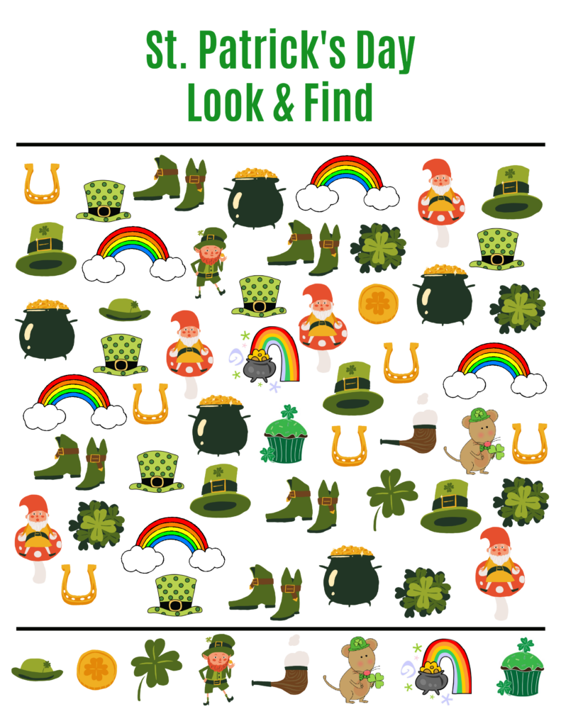 Grab your FREE St. Patrick's day printable look & find today!