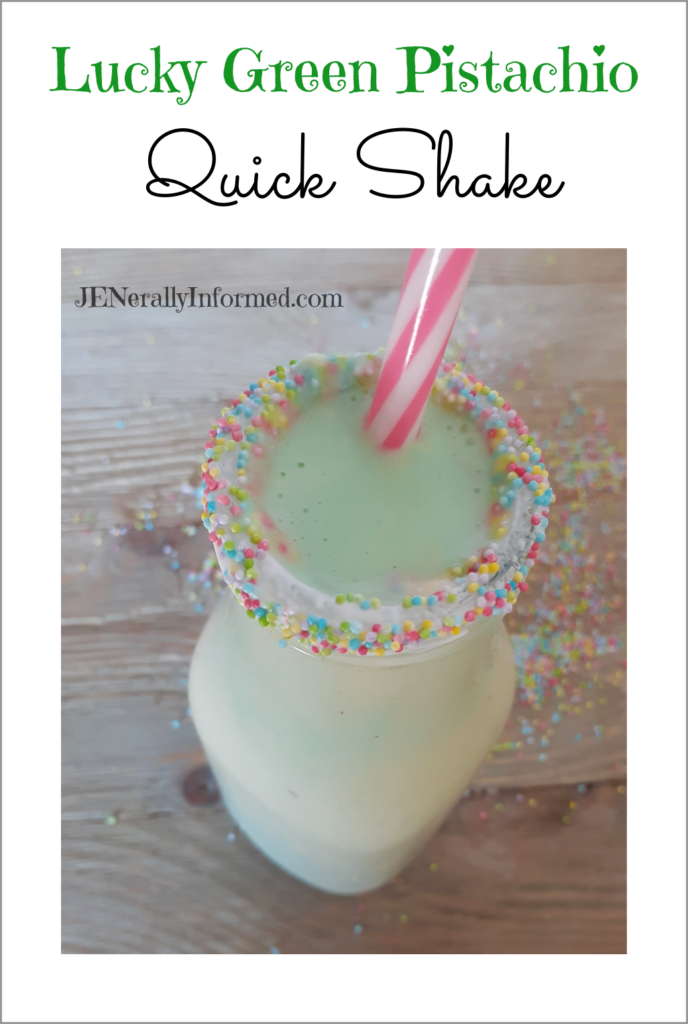 Enjoy an easy-to-make Lucky Green Pistachio quick shake with only 3 simple ingredients! #cooking #drinks #StPatricksDay