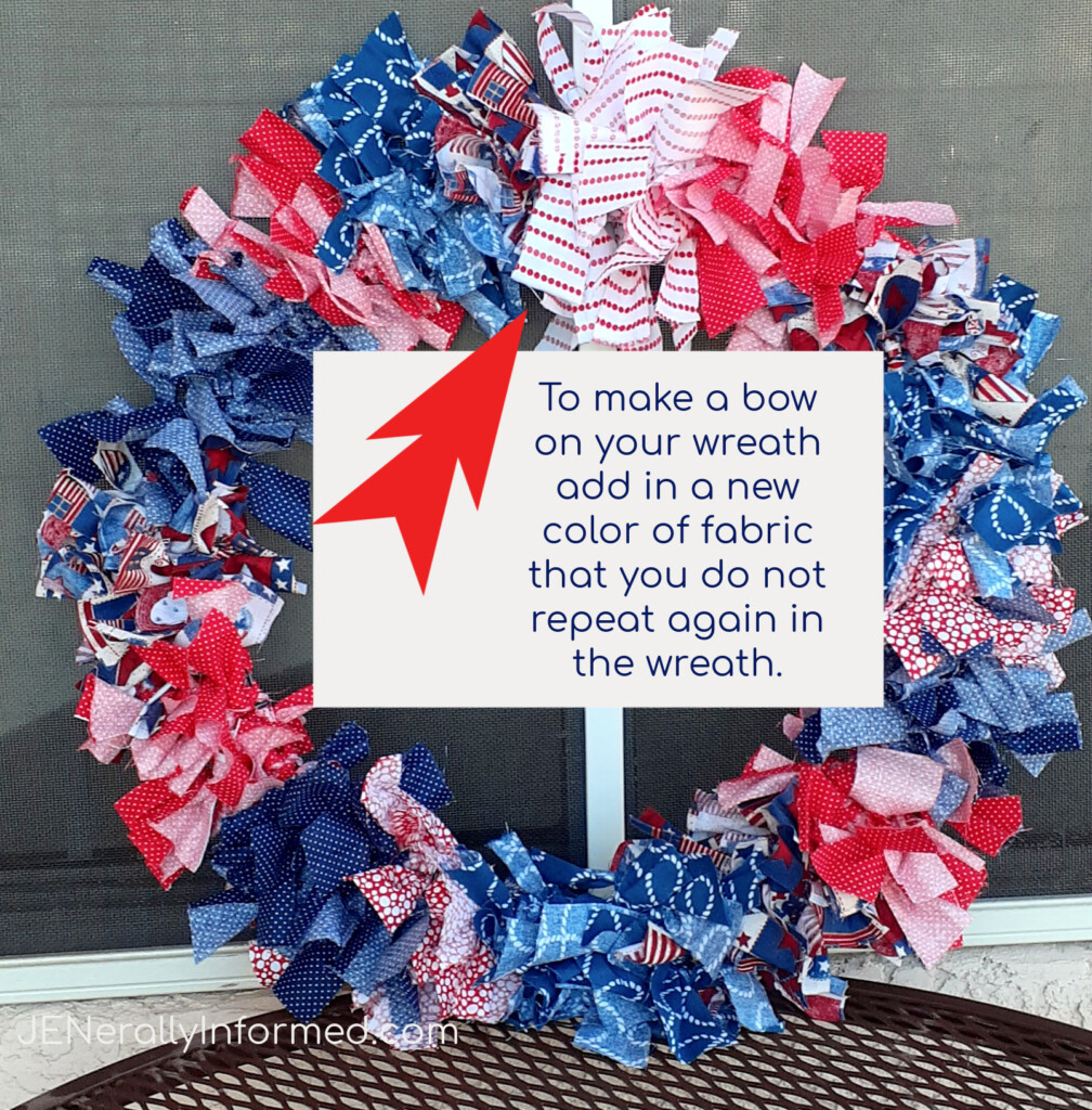 Here’s how to make a super easy and cute 4th of July Rag Wreath for less than $10 dollars! #crafting #DIY #homedecorations #Americana