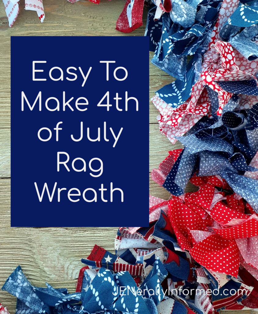 Here’s how to make a super easy and cute 4th of July Rag Wreath for less than $10 dollars! #crafting #DIY #homedecorations #Americana