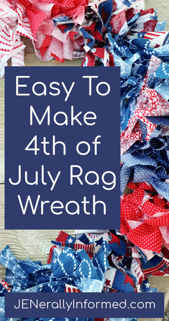 Here’s how to make a super easy and cute 4th of July Rag Wreath for less than $10 dollars! #crafting #DIY #homedecorations #Americana