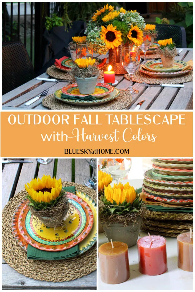 Outdoor Fall Tablescape with Harvest Colors from Bluesky at Home.