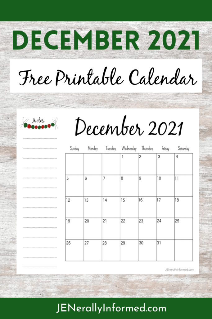 Free December #printable #2021 calendar with space for notes!