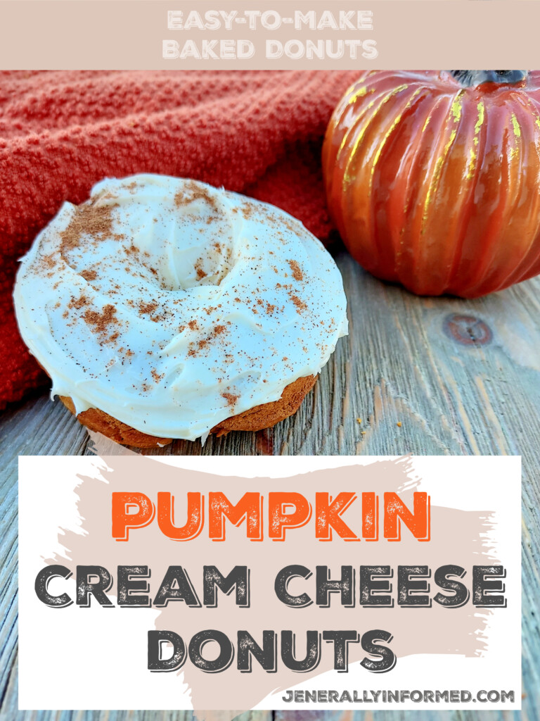 Super easy and delicious recipe for baked pumpkin donuts with cream cheese frosting! #cooking #recipes #desserts #pumpkinrecipes