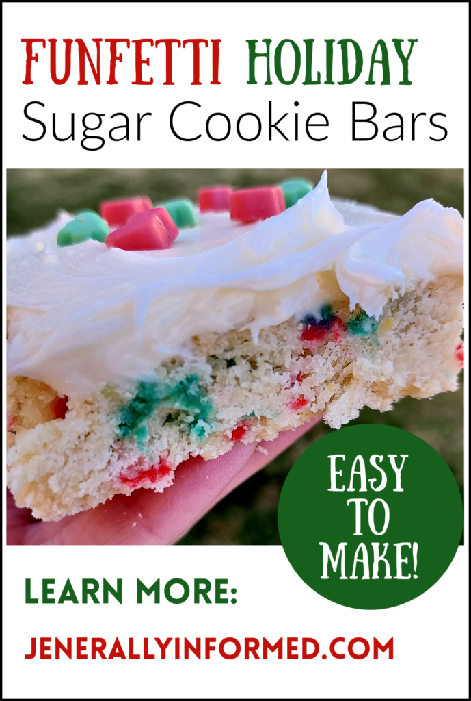 Holiday baking made easy with these delicious and easy-to-make Funfetti Holiday Sugar Cookie Bars! #cooking #baking #holidaydesserts