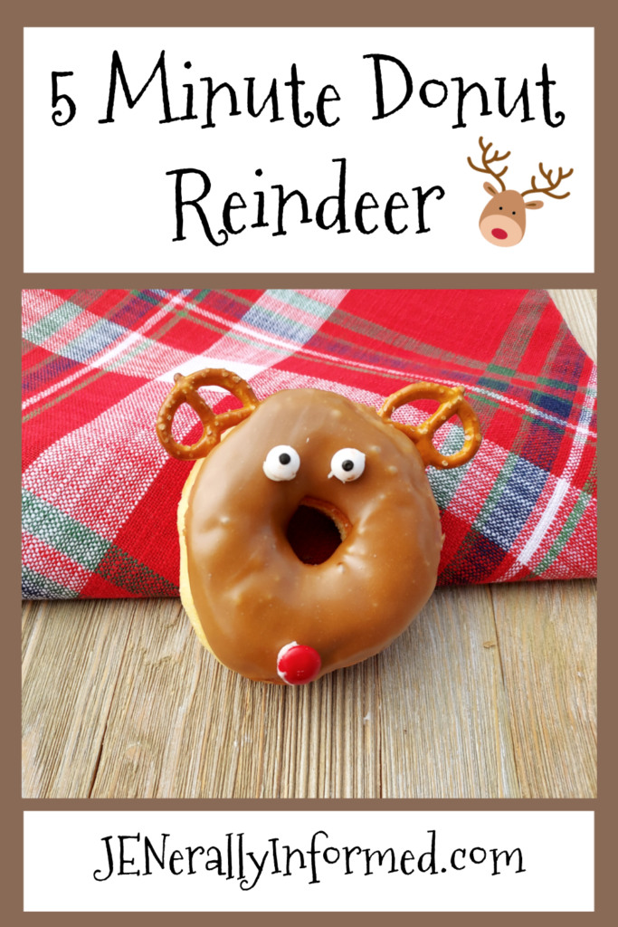 Here's how to make a Donut Reindeer in less than 5 minutes and with zero cook time! #holidaytreats #donuts #easyholidaybaking