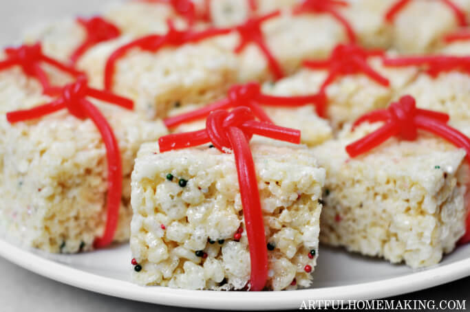 Christmas Rice Krispie Presents Recipe from Artful Homemaking.