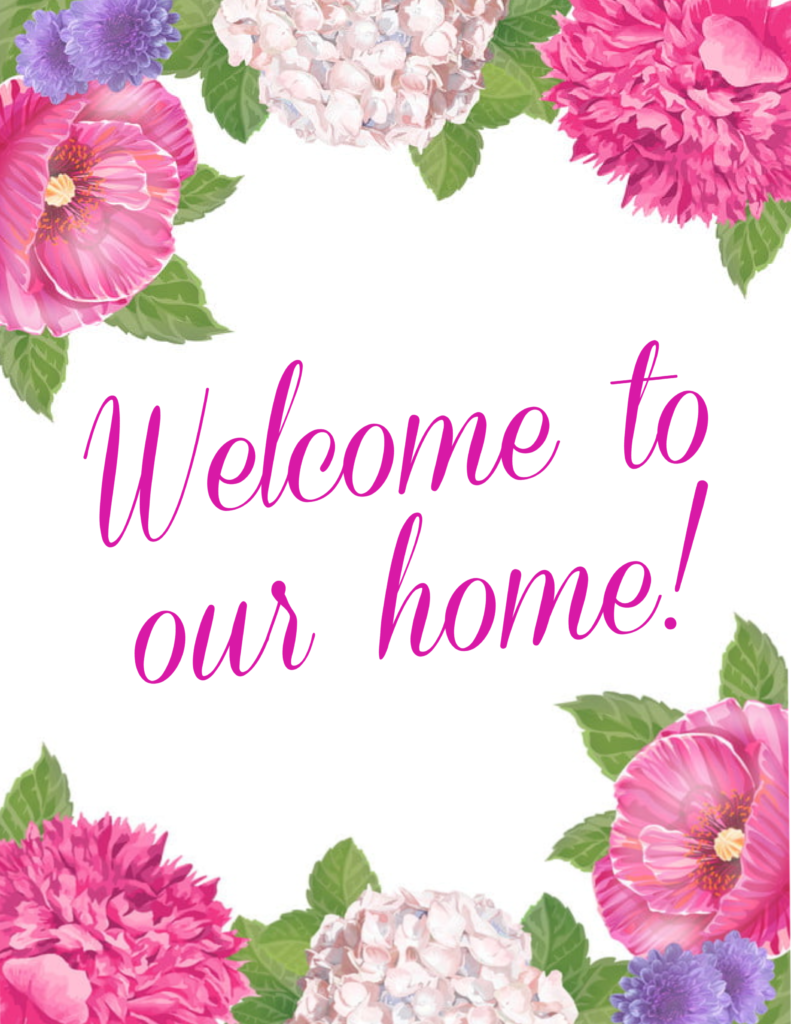 Get ready for Spring! Grab your own copy of this cute Spring-inspired Welcome to our home printable! #decor #springdecor #free