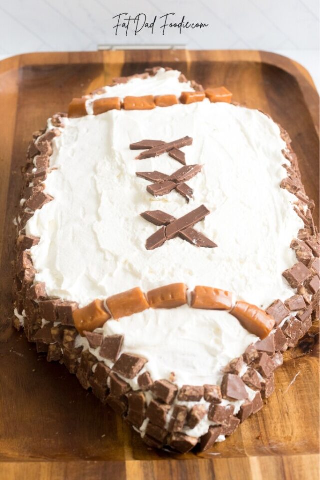 Football Shaped Cake Recipe from Fat Dad Foodie.