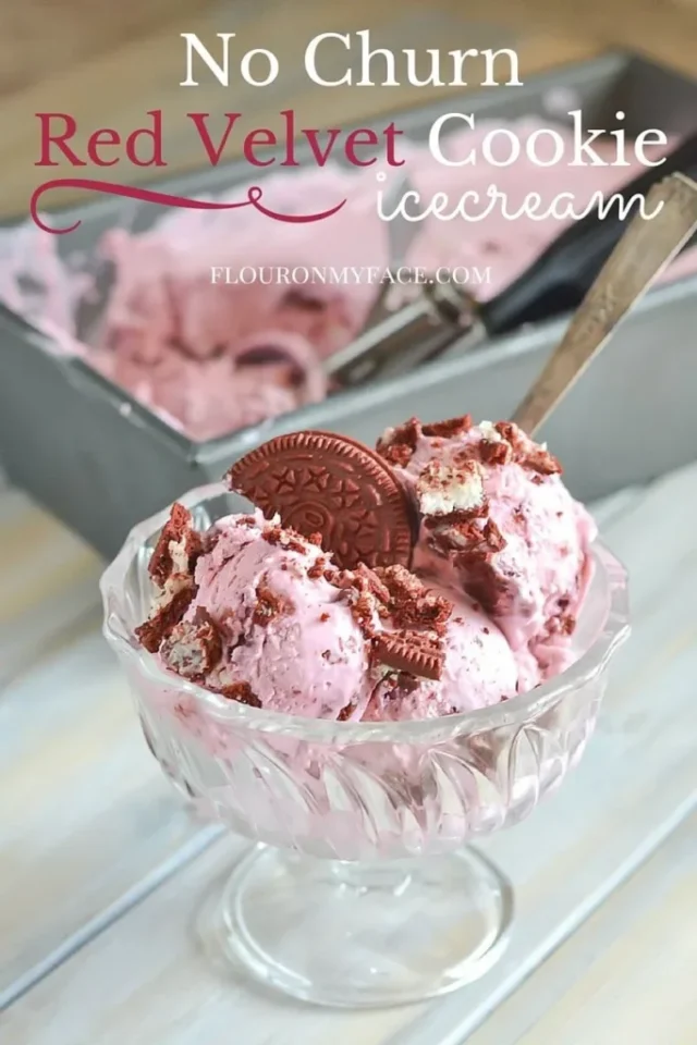 Easy No-Churn Red Velvet Cookie Ice Cream from Flour on My Face.
