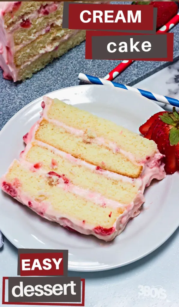 Strawberry Cream Cake Recipe from 3 Boys and a Dog.