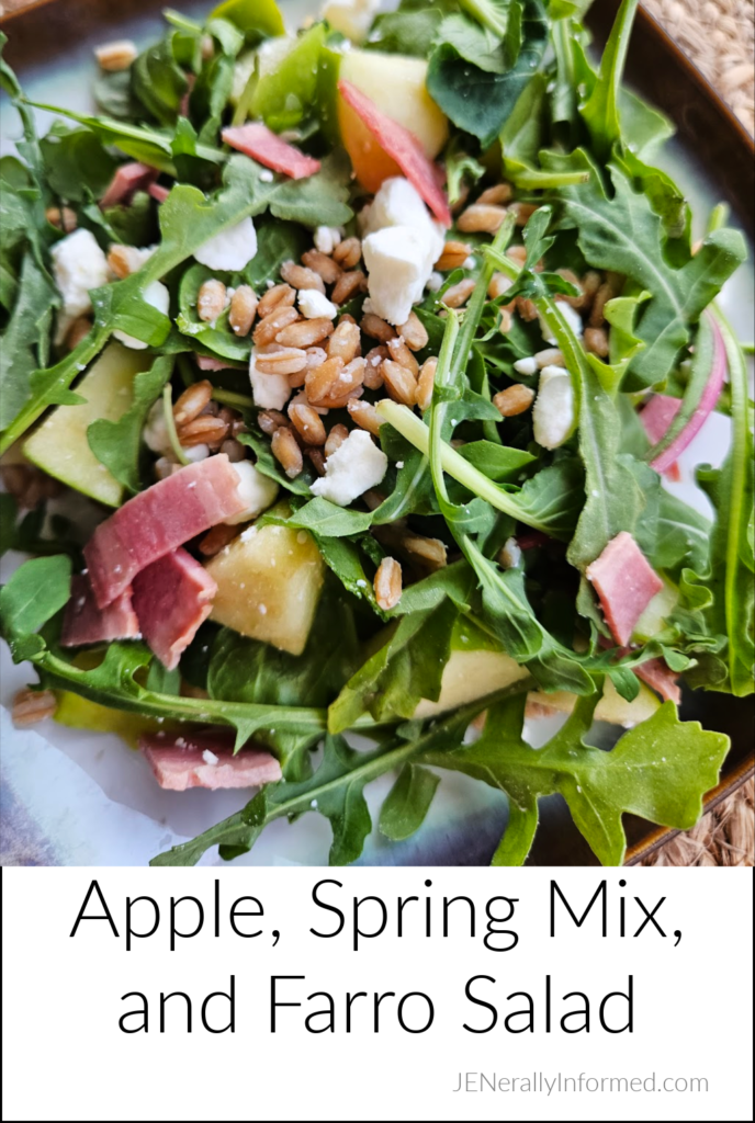 A delicious protein-powered salad! Learn how to make an apple, farro, and spring mix salad. Perfect for summer!  #salads #recipes