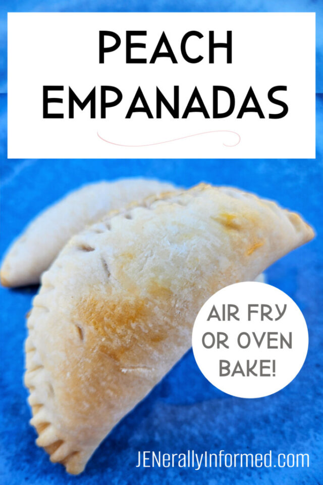 Learn how to make these simple Oven Baked or Air Fried Peach Empanadas with only 2 ingredients! #cooking #easydesserts