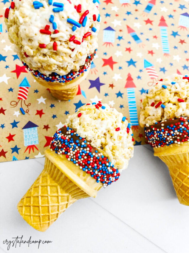 4th of July Rice Krispie Treat Ice Cream Cones by Crystal and Comp.