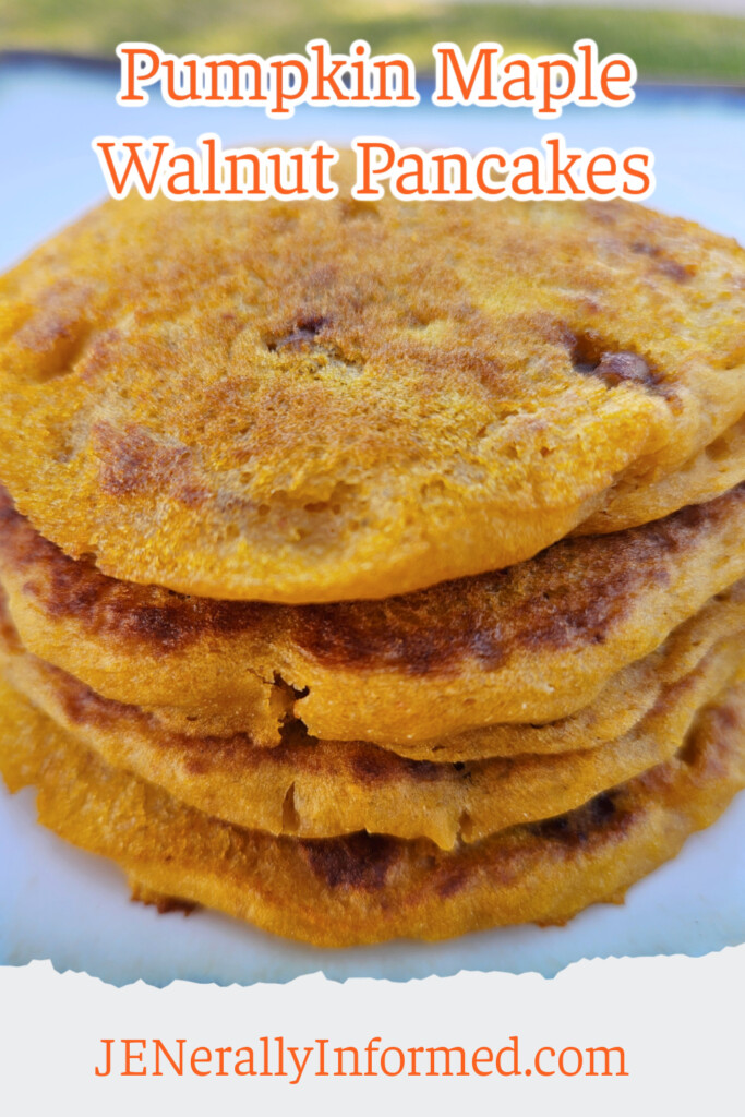 Pumpkin maple walnut pancakes! Fluffy, flavorful, and perfect for cozy fall mornings. Grab some syrup and enjoy!