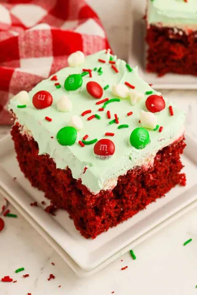 Red Velvet Christmas Poke Cake by Recipes Simple.