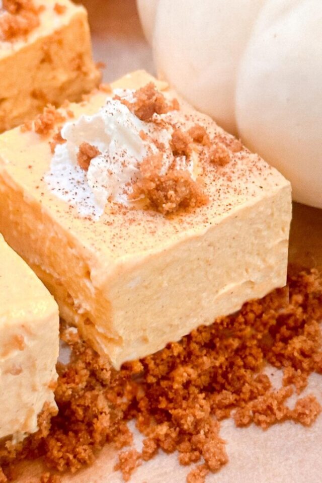 Easy No Bake Pumpkin Cheesecake Bars with Crust by WM Design House.