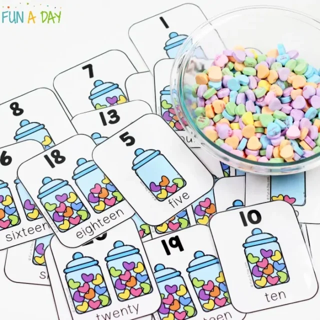  How to Use Printable Number Cards for Valentine’s Day Math by Fun-A-Day.