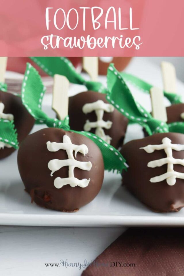 3 Ingredient Chocolate Covered Football Strawberries by Hunny I’m Home DIY.