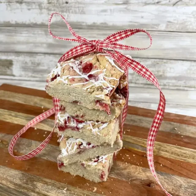 Gluten Free Strawberry Blondie Bar Recipe by Laura Kelly.