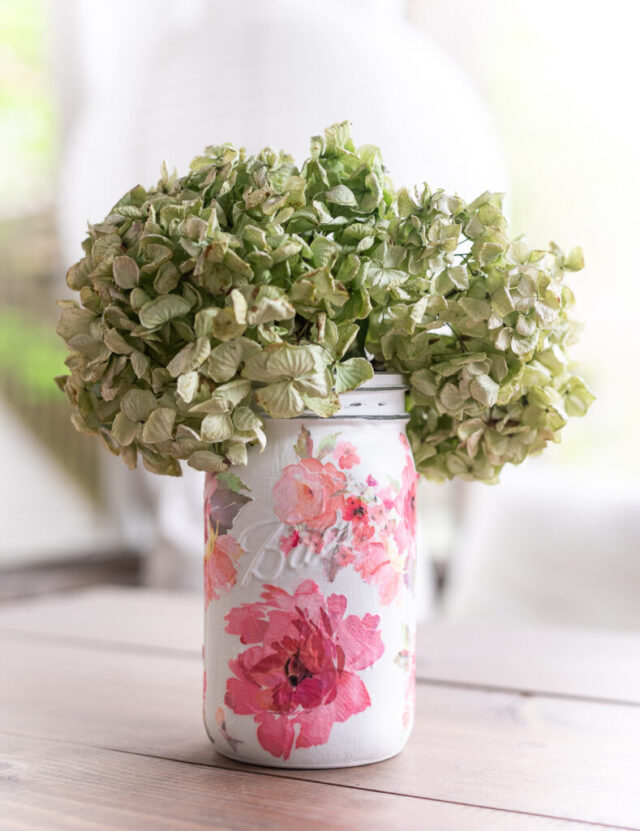Decoupage Mason Jar with Paper Napkins.