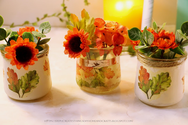 Fall Floral Display Using Glass Yogurt Jars by Steph Creates.