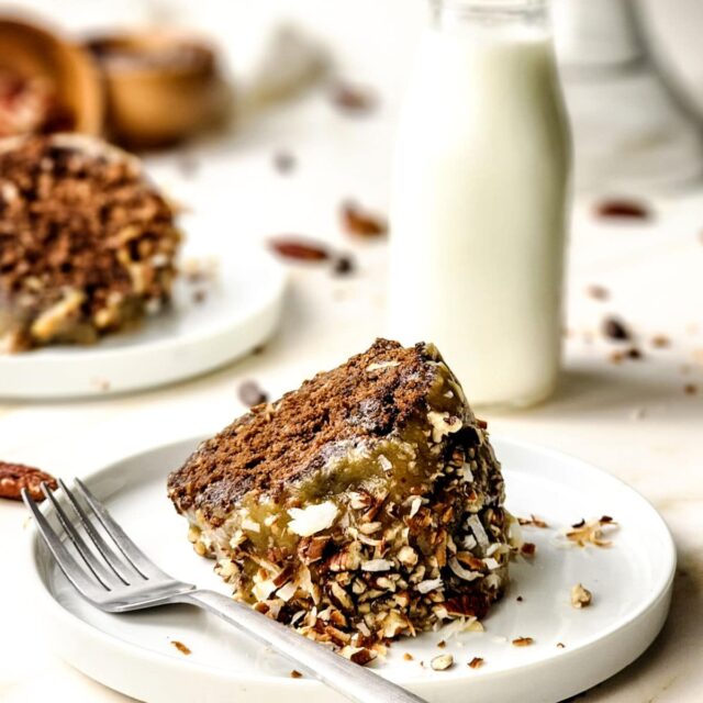 German Chocolate Pound Cake With Decadant Coconut Pecan Icing by Recipe Idea Shop.