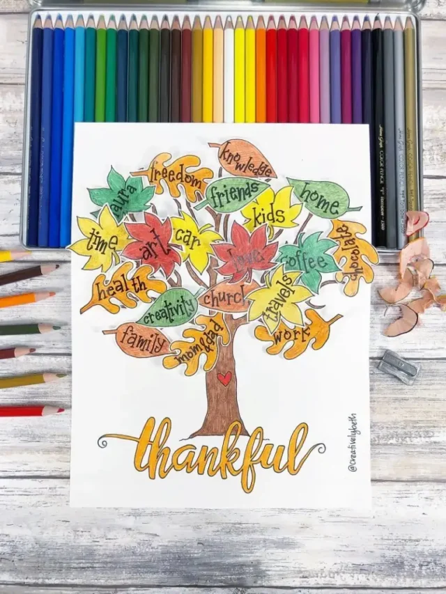 Free Printable Thankful Tree and Leaves to Color by Creatively Beth.