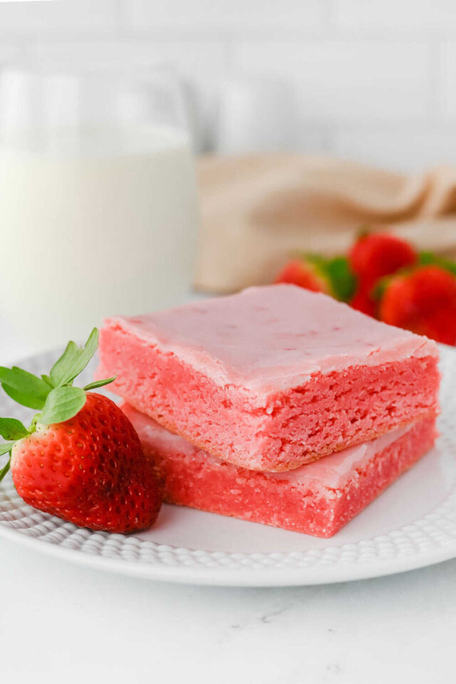 Strawberry Brownies (Easy Pink Cake Mix Brownies) by Rose Bakes.